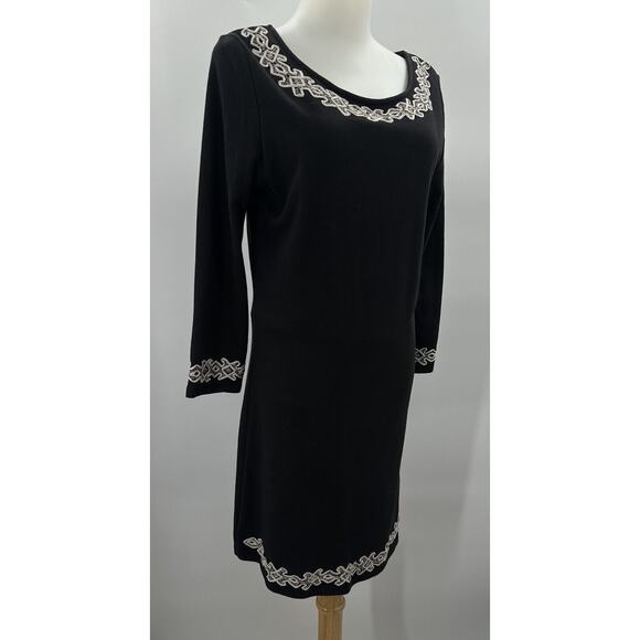Free People Stretch Knit Backless Sheath Dress Embroidered Black Large Fitted - Picture 5 of 12